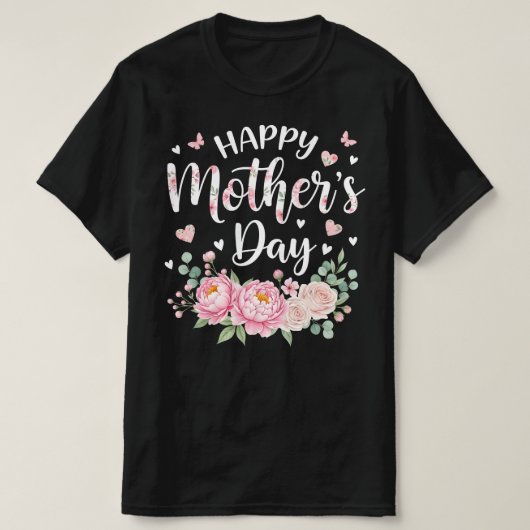 Happy Mother’s Day | 上品な花柄グラフィック Tシャツ (デザイン正面)