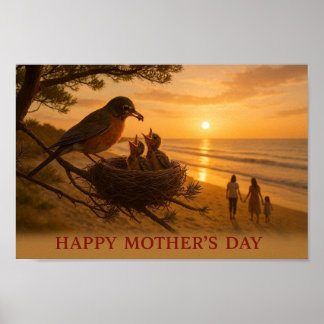 Happy Mother’s Day Coastal Poster Sunset Artwork ポスター