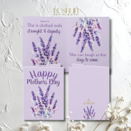 Happy Mother’s Day Proverbs 31:25 purple lavender カード
