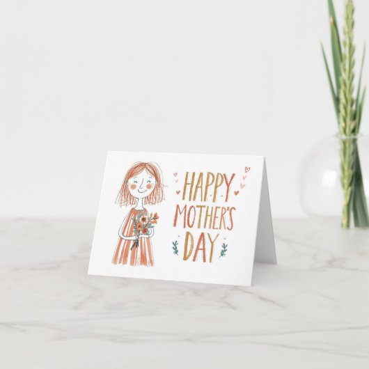 Happy Mother’s Day Sketch Style Folded Card  サンキューカード (正面)