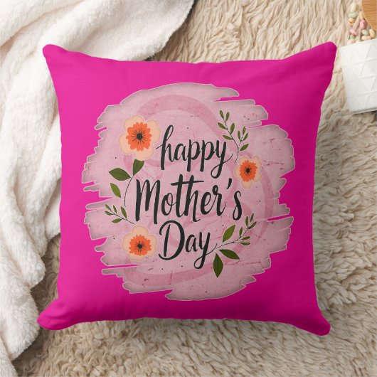 Happy Mother’s Day – Soft Floral Typography クッション (ブランケット)