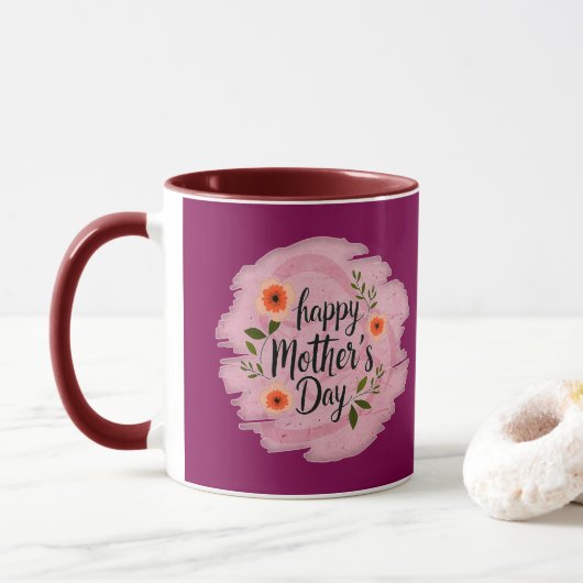 Happy Mother’s Day – Soft Floral Typography マグカップ (ドーナツ)
