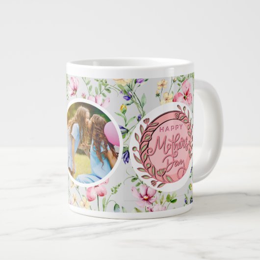Happy Mother's Dayの写エレガント真 ジャンボコーヒーマグカップ (正面右)