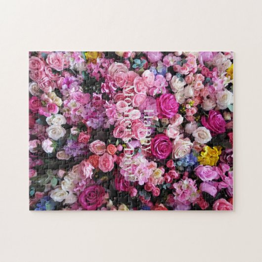 Happy Mother's Dayまたはあなたのテキストピンクのバラの花 ジグソーパズル (横)