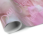 Happy Mother's DayまたはYour text Pink Rose花びら ラッピングペーパー (ロールコーナー)