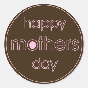 Happy Mother's Dayスタンプ – ブラウン&ピンクデザイン ラウンドシール