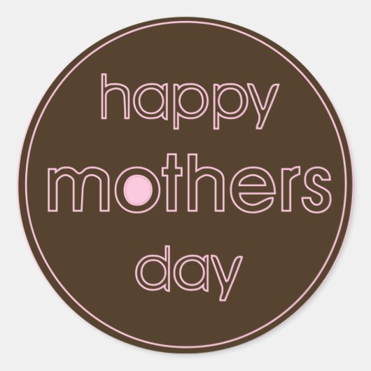 Happy Mother's Dayスタンプ – ブラウン&ピンクデザイン ラウンドシール (正面)