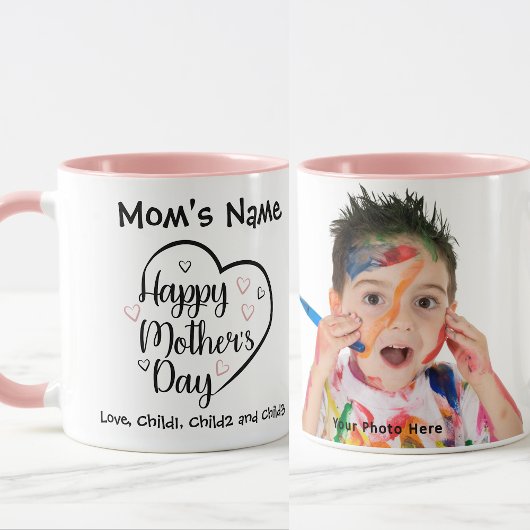 Happy Mothers Dayハートカスタマイズ可能なピンクの写真 マグカップ