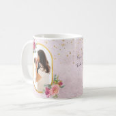 Happy Mother's Dayピンク金ゴールドフローラフォトフレーム コーヒーマグカップ (正面左)