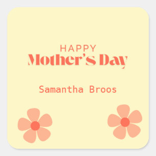 Happy Mother's dayピーチフラワーピンク スクエアシール