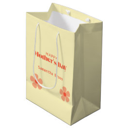 Happy Mother's dayピーチフラワーピンク ミディアムペーパーバッグ