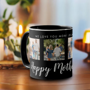 Happy Mother's Dayフォトコラージブラック マグカップ