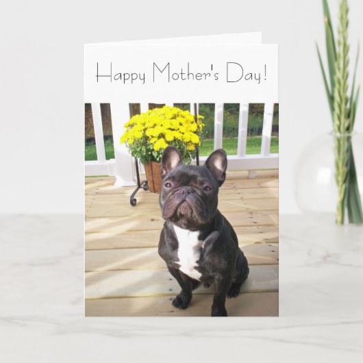 Happy Mother's Dayフランスの Bulldog w/Flowers Card カード (正面)