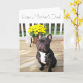 Happy Mother's Dayフランスの Bulldog w/Flowers Card カード (黄色い花)