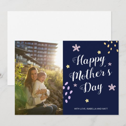 Happy Mother's Day写真手描き花かわいい (正面/裏面)