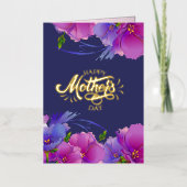Happy Mother's Day水彩ピンク紫の花 箔グリーティングカード (正面)