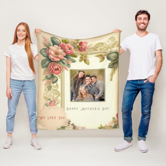 Happy Mother's Day水彩花写真 フリースブランケット (インサイチュ)