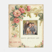 Happy Mother's Day水彩花写真 フリースブランケット (正面)