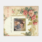 Happy Mother's Day水彩花写真 フリースブランケット (正面(横))