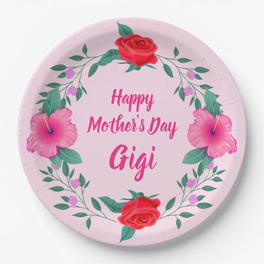 Happy Mother's Day編集ネーム祖母Gigi ペーパープレート (正面)