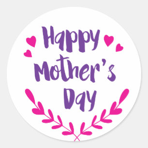 Happy Mother's Day,ハート – 光沢, Lg., ラウンドシール