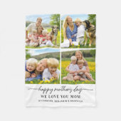 Happy Mothers Day パーソナライズされた 4 Photo Collage フリースブランケット (正面)