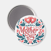 Happy Mother's Day - ボタニカルハートと手書き風文字  マグネット (正面/裏面)