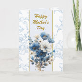 Happy Mothers Day モダン Blueフローラ聖句 カード (正面)