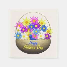 Happy Mothers Day Basket of Daisies and Blue Bird スタンダードカクテルナプキン