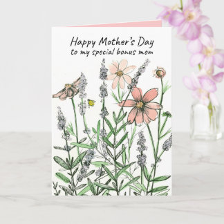 Happy Mother's Day Bonus Mom Honeybee Wildflowers カード