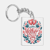 Happy Mother's Day - Botanical Heart & Script  キーホルダー (正面左)