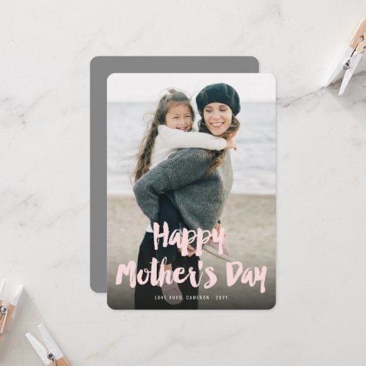 Happy Mother's Day Brushはっきりした Scriptの写モダン真 カード (正面/裏面インサイチュ)