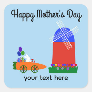 Happy Mother's Day Bunny Carrot Car #4スタンプ スクエアシール
