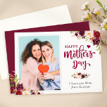 Happy Mother's Day Burgundy Redフローラ写真 カード<br><div class="desc">Happy Mother's Day Burgundy Redフローラフォトフラットカード。(1)更なるカスタマイズのためクリックは、「更にカスタマイズ」のリンクを使用し、このテンプレートを変更するために当社のデザインツールを使用する。(2)もし必要な救済も合品も欲しい連絡か。</div>
