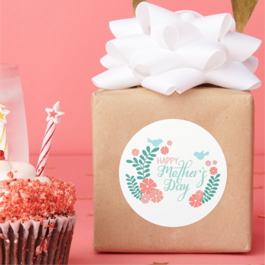 Happy mother's day calligraphy text in floral desi ラウンドシール (パーティー)