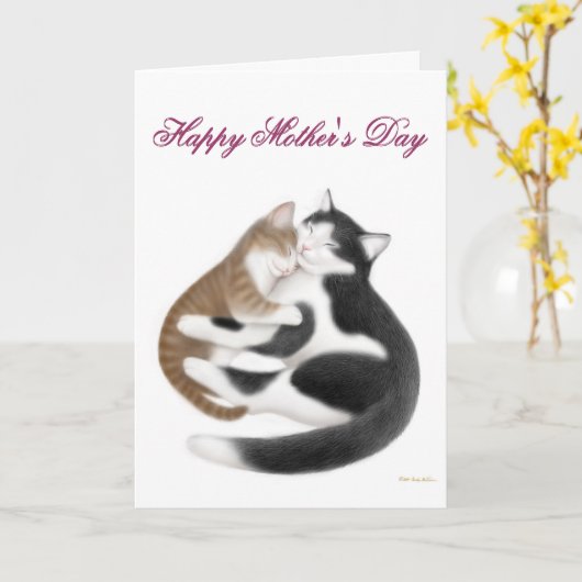 Happy Mothers Day Catsカード カード (黄色い花)