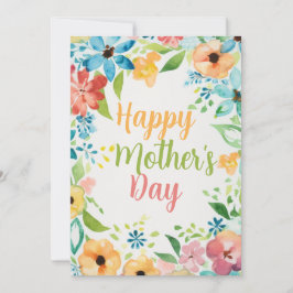 Happy Mother's Day Colorful Watercolors Flowers 招待状