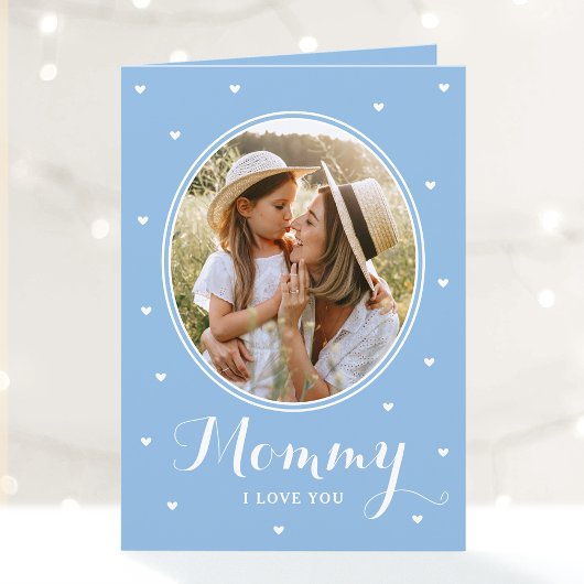 Happy Mother's Day Custom Photos Script Blue Cute カード