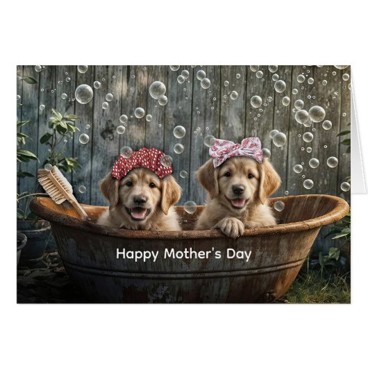 Happy Mothers Day Cute Golden Retriever Puppy  (正面横)