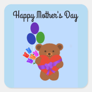 Happy Mother's Day Cute Teddy Bear #3シール スクエアシール