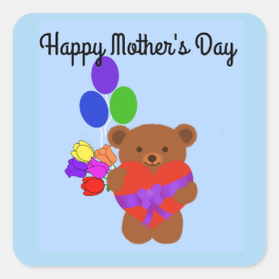 Happy Mother's Day Cute Teddy Bear #4シール スクエアシール