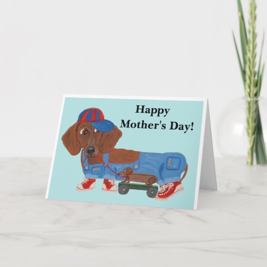 Happy Mother's Day Dachshund with pull toy シーズンカード (正面)