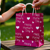 Happy Mother's day dark pink script ミディアムペーパーバッグ