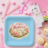 Happy Mother's Day elegant floral wreath blue ペーパープレート (パーティー)