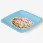 Happy Mother's Day elegant floral wreath blue ペーパープレート (傾斜あり)