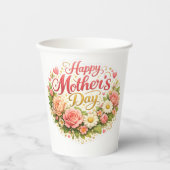 Happy Mother's Day elegant floral wreath blue 紙コップ (正面)