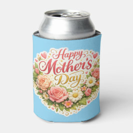 Happy Mother's Day elegant floral wreath teal can 缶クーラー