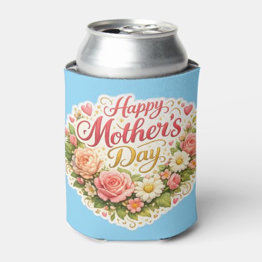 Happy Mother's Day elegant floral wreath teal can 缶クーラー (缶正面)