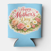 Happy Mother's Day elegant floral wreath teal can 缶クーラー (正面)