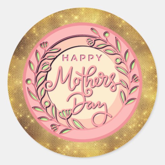 Happy Mother's Day Elegant Modern Pink Floral ラウンドシール (正面)